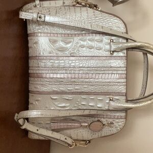 Brahmin Sydney Toasted Macaroon Orleans Textured Satchel with Metal Hardware